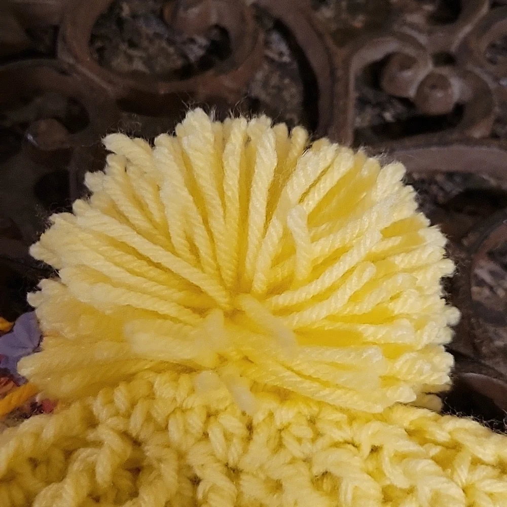 Handmade pom-pom hat beanie with fleece lining at ears crochet